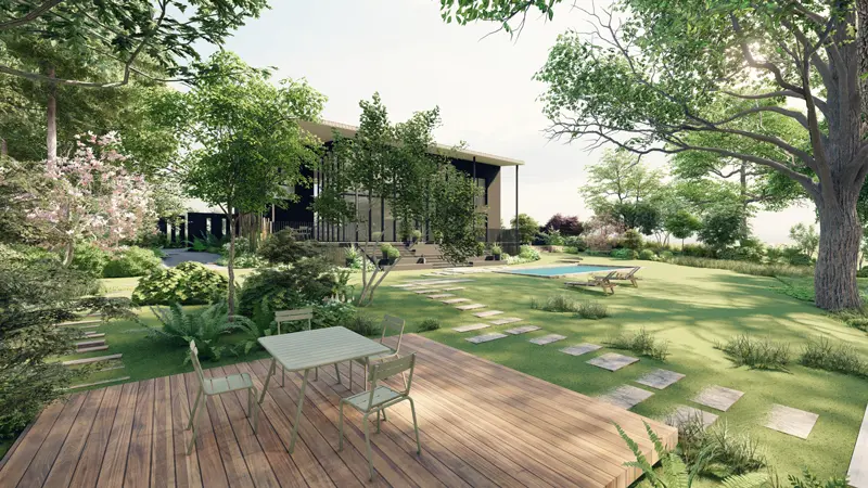 AGENCE_LACOSTE_2025_LA_BREDE_PAYSAGISTE_TERRASSE_JARDIN_MASSIF_DALLE_RUISSEAU_PISCINE_ALLEE_BARDAGE_ESQUISSE